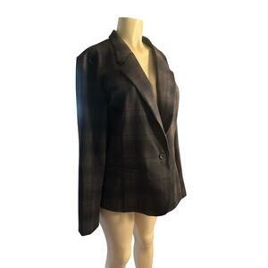 NWT Women XL Liverpool Coffee Bean Black Plaid Fitted Blazer Suit Jacket Work